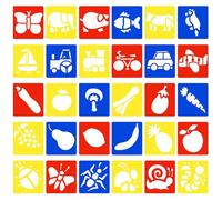 30 stencil per pittura, 14 x 14 cm, 6 stencil a tema per disegno, stencil di forme diverse per imparare a dipingere (rosso, giallo, blu)