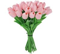 30 tulipani finti leggeri, realistici al tatto, fiori artificiali in poliuretano per Pasqua, matrimoni, bouquet, decorazioni per la casa e il cimitero