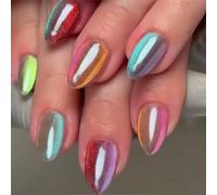 30 unghie artificiali effetto arcobaleno con dettaglio di strass scintillanti e dimensioni universali per occhi di gatti premere sulle unghie ombres arcobaleni