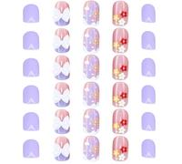 30 unghie finte corte a pressione, fatte a mano, a forma di cuore, viola taro, facili da applicare e rimuovere per un look manicure rapido