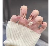 30 unghie finte lunghe a mandorla con stampa leopardata a pois con fiocco a pressione su unghie bianche marroni occhi di gatto Ombre Shimmer dettaglio stick on unghie rimovibili adesivi finte