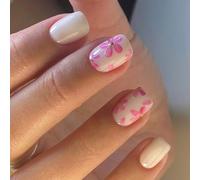 30 unghie finte quadrate corte con fiori dolci a pressione in acrilico lucido tinta unita coperture complete adesive