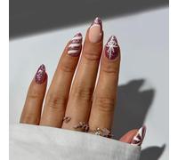 30 unghie natalizie acriliche glitterate per unghie finte a spirale a strisce adesive con punta a pressione