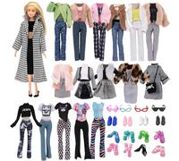 30 vestiti compatibili con Barbie bambole 1 mila uccello cappotto a quadri 2 cappotti invernali 4 top 1 maglione 2 gonne 3 pantaloni 1 cappello 2 occhiali 4 sneakers 10 tacchi alti, per bambole da