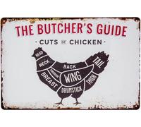 30 x 20 cm - Targa in metallo retrò per barbecue e fan della cucina - "The Butchers Guide - Cuts of Chicken" - Macellaio, Fleischer BBQ Panoramica