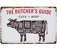 30 x 20 cm - Targa in metallo retrò per barbecue e fan della cucina - "The Butchers Guide - Cuts of Pork - Macellaio, Fleischer BBQ Panoramica
