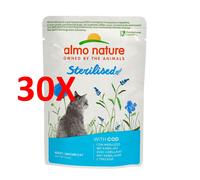 30 X Almo Nature Gatto Holistic Sterilised Busta Con Merluzzo 70 Grammi