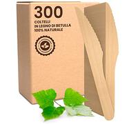 300 Coltelli Baciato Caffè Ecologici in Legno di Betulla Monouso 100% Naturali Biodegradabili e Compostabili Posate Usa e Getta