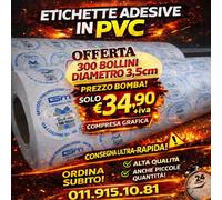 300 Etichette Personalizzate Adesive In Pvc Diametro 3.5cm Consegna 48/72h Brt