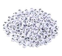 300 PCS Perline acriliche llentate Perline con lettere inglesi per bambini Ragazze Strumenti per l'educazione precoce fai-da-te Collana con braccialetto Accessori per gioielli 4mm * 7mm, Bianco