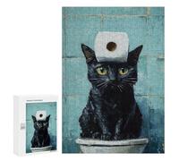 300 PCS Puzzle Black Cat with Toilet Paper on Head Puzzle Per Adolescenti Migliora La Memoria Difficile E Stimolante Rompicapo Giochi Per Famiglie 300 PCS