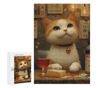 300 PCS Puzzle Cat with Cheese And Wine Puzzle Per Adolescenti Migliora La Memoria Difficile E Stimolante Rompicapo Giochi Per Famiglie 300 PCS