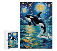 300 PCS Puzzle Moonlit Ocean An Orca’s Leap Under The Starry Sky Van Gogh Style Art Puzzle Per Adulti Migliora La Memoria Sfida Educativa Giocattoli Giochi Educativi 300 PCS