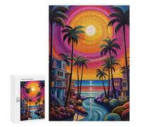 300 PCS Puzzle Per Adolescenti Beach Sunset Palm Trees -3 Puzzle Per Adulti Assemblaggio Del Modello Aiuta L'esercizio Del Cervello Giochi Stimolanti 300 PCS