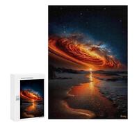 300 PCS Puzzle Per Adolescenti Celestial Firestorm at Sunset - Cosmic Galaxy Over Ocean Puzzle Per Adulti Rompicapo Gioco Analisi E Logica Regali Di Natale Compleanno 300 PCS