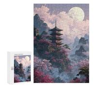 300 PCS Puzzle Per Adolescenti Cherry Blossom Pagoda Moonlit Landscape Puzzle Per Adolescenti Difficili Ogni Pezzo È Unico - Regalo Di Compleanno, Regali, 300 PCS