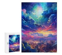300 PCS Puzzle Per Adolescenti City Lights Under Rainbow Sky Puzzle Per Adulti Puzzle Difficile Sfida Attività Divertenti A Casa Ottimo Regalo Per I Giocatori 300 PCS