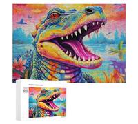 300 PCS Puzzle Per Adolescenti Colorful Crocodile in A Vibrant Landscape Puzzle Per Adulti, Gioco Rompicapo, Gara Di Velocità Manuale, Impegnativo Da Completare 300 PCS