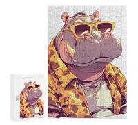 300 PCS Puzzle Per Adolescenti Cool Hippo with Sunglasses And Jacket Puzzle Per Adulti Assemblaggio Del Modello Aiuta L'esercizio Del Cervello Giochi Stimolanti 300 PCS