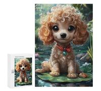 300 PCS Puzzle Per Adolescenti Cute Poodle on Lily Pad Animal Puzzle Per Adulti Puzzle Difficile Sfida Attività Divertenti A Casa Ottimo Regalo Per I Giocatori 300 PCS