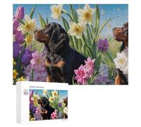 300 PCS Puzzle Per Adolescenti Dogs in Spring Flowers Garden Puzzle Per Adolescenti Gioco Rompicapo Migliora La Memoria Regali Di Natale Compleanno 300 PCS