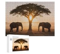 300 PCS Puzzle Per Adolescenti Elephants Under Tree at Sunset Puzzle Per Adulti, Gioco Rompicapo, Gara Di Velocità Manuale, Impegnativo Da Completare 300 PCS