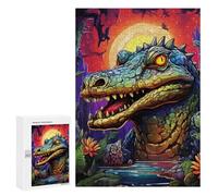 300 PCS Puzzle Per Adolescenti Fantasy Crocodile in A Lush Landscape Puzzle Per Adulti Giochi Per Famiglie Antistress Regali Per La Riduzione Dello Stress 300 PCS