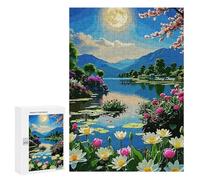 300 PCS Puzzle Per Adolescenti Floral Lake Landscape with Moon Puzzle Per Adulti Gioco Pratico Regalo Per Donne Aiuta L'esercizio Del Cervello 300 PCS