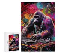 300 PCS Puzzle Per Adolescenti Gorilla DJing in Colorful Style Puzzle Per Adolescenti Gioco Rompicapo Migliora La Memoria Regali Di Natale Compleanno 300 PCS