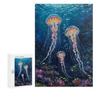 300 PCS Puzzle Per Adolescenti Jellyfish in The Deep Blue Sea Puzzle Per Adulti Gioco Pratico Difficile Difficile Unico Compleanno E Regali 300 PCS