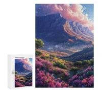300 PCS Puzzle Per Adolescenti Mountain Valley with Pink Flowers Puzzle Per Adulti Migliorano La Memoria Difficili E Stimolanti Rompicapo Giochi Per Famiglie 300 PCS