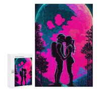 300 PCS Puzzle Per Adolescenti Neon Romance Astronauts Under The Moonlight Puzzle Per Adulti Giocattolo Decorazione Da Parete Un'opera D'arte Regalo Di Compleanno, Regali, 300 PCS