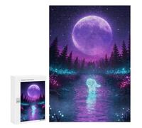 300 PCS Puzzle Per Adolescenti Neon Wolf in Moonlight Stream Puzzle Per Adulti Gioco Pratico Regalo Per Donne Aiuta L'esercizio Del Cervello 300 PCS