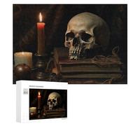300 PCS Puzzle Per Adolescenti Puzzle Dark Gothic Still Life with Skull And Candle Puzzle Per Adulti Gioco Pratico Assemblaggio Del Modello Regali Unici Per Compleanno E Natale 300 PCS