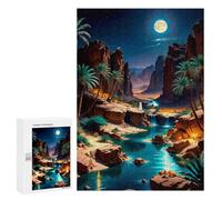 300 PCS Puzzle Per Adolescenti Puzzle Desert Oasis Under The Moonlight Puzzle Per Adulti Gioco Rompicapo Ma Divertente E Umoristico Aiuta L'esercizio Del Cervello 300 PCS