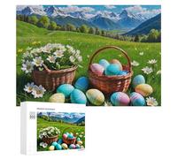 300 PCS Puzzle Per Adolescenti Puzzle Easter Eggs Basket Flowers Scene Puzzle Per Adulti Gioco Rompicapo Ma Divertente E Umoristico Aiuta L'esercizio Del Cervello 300 PCS