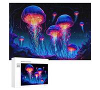 300 PCS Puzzle Per Adolescenti Puzzle Glowing Jellyfish in The Deep Sea Puzzle Per Adulti Gioco Rompicapo Ma Divertente E Umoristico Aiuta L'esercizio Del Cervello 300 PCS