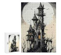 300 PCS Puzzle Per Adolescenti Spooky Haunted House with Full Moon Puzzle Per Adulti Gioco Pratico Difficile Difficile Unico Compleanno E Regali 300 PCS