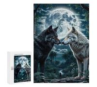 300 PCS Puzzle Per Adolescenti Two Wolf in Forest Moon Puzzle Per Adolescenti Gioco Rompicapo Migliora La Memoria Regali Di Natale Compleanno 300 PCS
