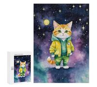 300 PCS Puzzle Per Adolescenti Watercolor Cat in Space Puzzle Per Adulti Gioco Pratico Difficile Difficile Unico Compleanno E Regali 300 PCS