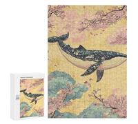 300 PCS Puzzle Per Adolescenti Whale in Cherry Blossom Sky-1 Puzzle Per Adulti Per Passare Il Tempo Durante Le Vacanze Ogni Pezzo È Unico - Ottimo Regalo Per I Giocatori 300 PCS