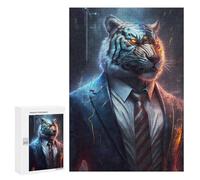 300 PCS Puzzle Per Adolescenti White Boss Tiger in Suit Puzzle Per Adolescenti Gioco Rompicapo Migliora La Memoria Regali Di Natale Compleanno 300 PCS