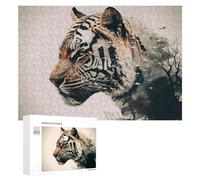 300 PCS Puzzle Per Adolescenti Wild Tiger Portrait with Abstract Artwork Puzzle Per Adulti Giocattolo Decorazione Da Parete Un'opera D'arte Regalo Di Compleanno, Regali, 300 PCS