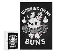 300 PCS Puzzle Per Adolescenti Working On My Buns - Funny Easter Gym Bunny Squat Pun Puzzle Per Adulti Assemblaggio Del Modello Aiuta L'esercizio Del Cervello Giochi Stimolanti 300 PCS