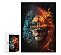 300 PCS Puzzle Per Adulti Fire & Ice Lion Sunglasses Puzzle Per Adolescenti Difficile Difficile Ogni Pezzo È Unico - Gioco Divertente E Stimolante Per Tutta La Famiglia 300 PCS