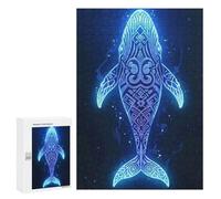 300 PCS Puzzle Per Adulti Glowing Blue Whale with Tribal Patterns Puzzle Per Adulti Giocattolo Decorazione Da Parete Migliora La Memoria Regali Per Amici E Familiari 300 PCS