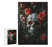 300 PCS Puzzle Per Adulti Gothic Skull with Red Roses Decor Puzzle Per Adolescenti Migliora La Memoria Difficile E Stimolante È Ideale Come Regalo 300 PCS