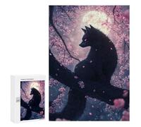 300 PCS Puzzle Per Adulti Japanese Black Fox Kitsune Cat in Cherry Blossoms Puzzle Per Adulti Giochi Per Famiglie Regali Per Donne È Ideale Come Regalo 300 PCS