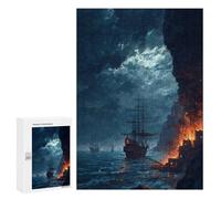 300 PCS Puzzle Per Adulti Pirate Ship Attack by Moonlight Puzzle Per Adolescenti, Passatempo Per Le Vacanze A Casa, Impegnativi Da Completare, Gioco Educativo Per Famiglie 300 PCS