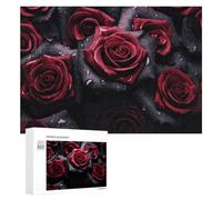 300 PCS Puzzle Per Adulti Puzzle Dark Red Roses with Water Drops -1 Puzzle Per Adulti Gioco Rompicapo Decorazione Murale Divertimento A Casa Attività, 300 PCS